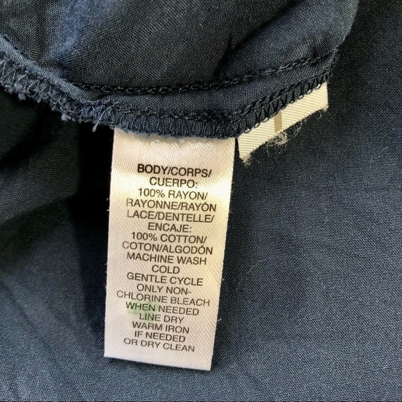 LOFT rayon Henley blouse with open lace panels on front and sleeves slate XS - Picture 7 of 8